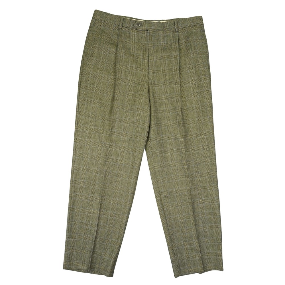 Hart Schaffner Marx Dress Pants Mens 36 Grey Glen Plaid Pleated Trousers